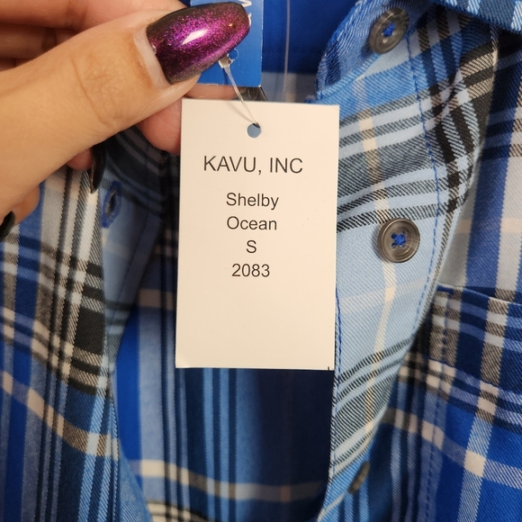 Kavu Shelby Long Sleeve Button Down Blue Plaid Shirt Womens Small New NWT 30UV - Picture 9 of 10